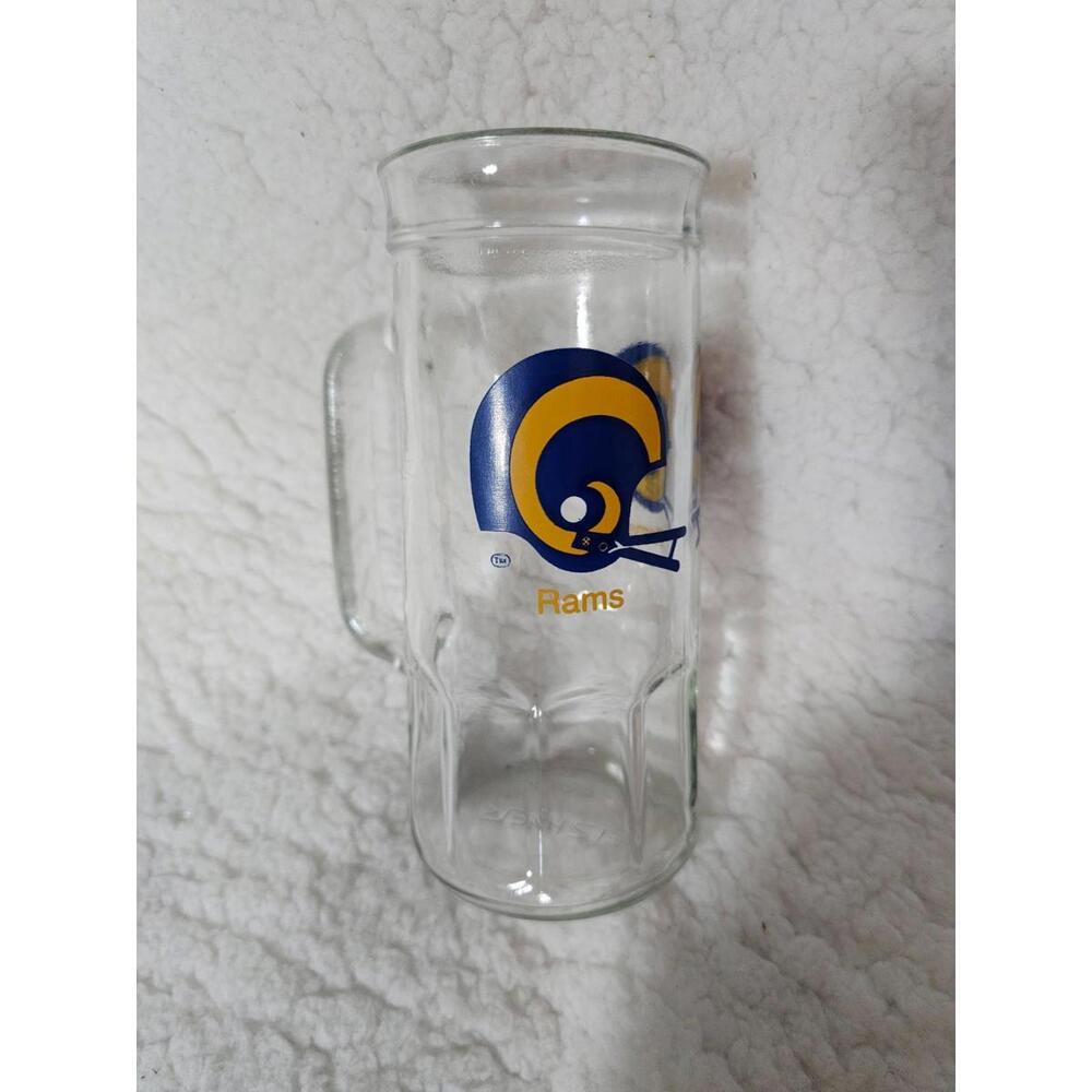 Vintage Fisher Los Angeles Rams Beer Mug NFL Football Clear Glass Handle 7"
